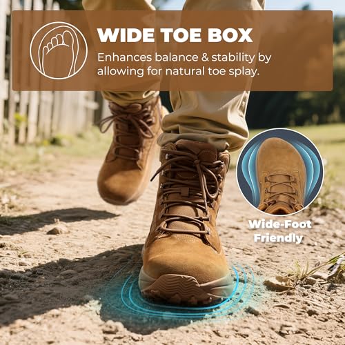 Image of NORTIV 8 Men's Wide Toe Box Work Tactical Boots | Barefoot low drop leather military boots with side zipper for hiking, motorcycle riding and combat Pikes