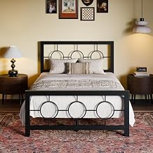 SHA CERLIN Twin Metal Bed Frame with Vintage Circular Design Headboard and Footboard,No Box Spring Required,Easy Assembly,Noise-Free,Black