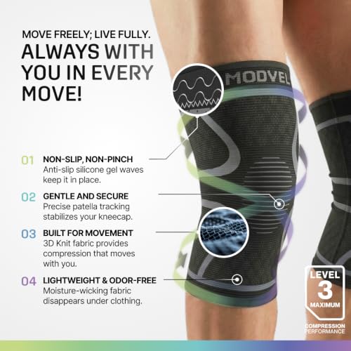Image of Modvel 2 Pack Knee Brace for Women - Knee Support for Walking, Knee Compression Sleeves for Pain Relief, Knee Sleeves for Women, Knee Brace for Sports, Workouts & Arthritis