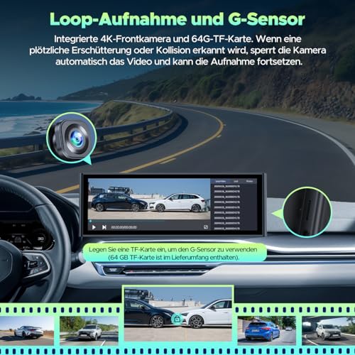 Lamto Bilradio 9,26 tum med Apple Carplay och 4K Bilkamera