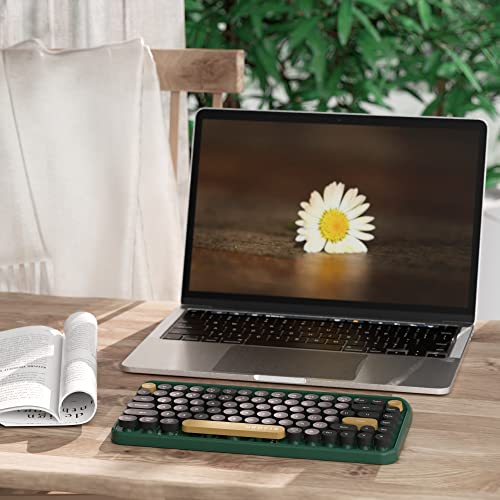 Image of UBOTIE Portable Bluetooth Colorful Computer Keyboards, Wireless Mini Compact Retro Typewriter Flexible 84Keys Design Keyboard (New Dark Green)