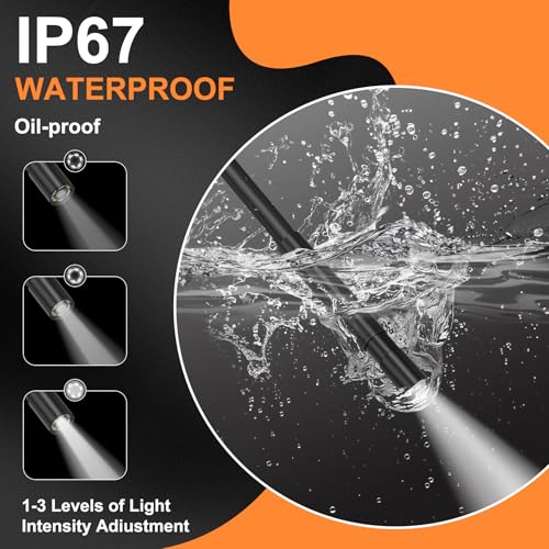 Image of Borescope with Light, 4.3-Inch HD Display, 5.5mm Lens, 6.6 ft, Black | IP67 waterproof protection, six dimmable LEDs, over 4-hour rechargeable battery, hook, magnet, and side-mirror accessories
