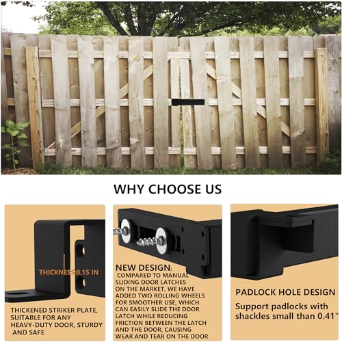 Image of Sdstone Slide Gate Latch,Heavy Duty Door Latch with Padlock Hole,Adjustable Latch Lock with Two Rolling Wheels,Fit for Wooden Fences,Shed,Cottages Farmhouse, Outdoor and Interior Door (Matte Black)