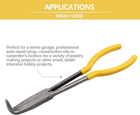 Long Reach Long Nose Pliers, 11 90 Degree Bent Nose Pliers for Mechanics, Technicians or Home Repairing