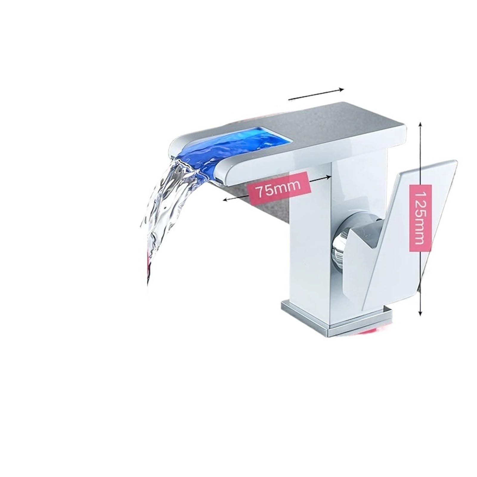 Grifo de lavabo frío y caliente con cascada LED RGB de latón blanco para baño