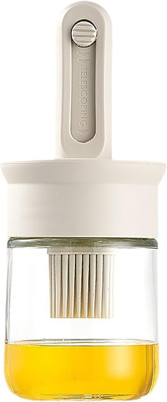 Sauce and Oil Bottle with Adjustable Oil Brush, Glass Sauce Dispenser for Kitchen Cooking or Grilling, 5 oz (150 ml) (White 2pc) (2)