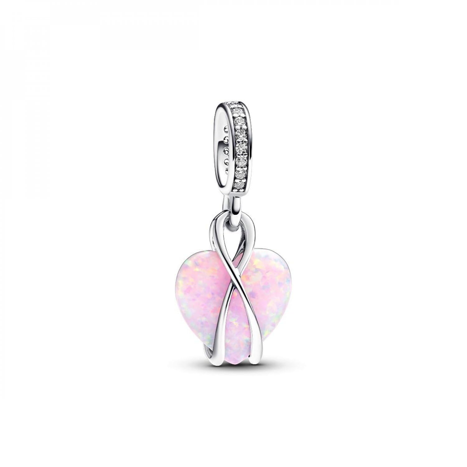 Pandora Moments Mom heart sterling silver dangle with pink lab-created opal and clear cubic zirconia