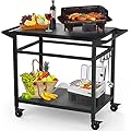 RAXSINYER 20"x 32" Double-Shelf Movable Grill Table, Two Tablecloths Included, Outdoor BBQ Table, Multifunctional Outdoor Kitchen Cart