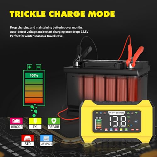 15Amp Car Battery Charger & Maintainer, 12V/15A & 24V/8A Automatic Trickle Charger for AGM, Gel, Wet, LiFePO4, Lead Acid Batteries, UK Plug – Battery Reconditioning & Charging Unit - Image 3