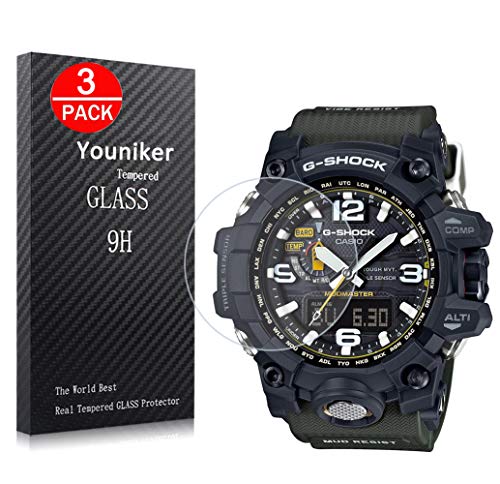 Youniker 3 Pack Compatible with Casio GWG-1000 Screen Protector Tempered Glass Screen Protectors for Casio G Shock GWG1000 Watch Foils Anti-Scratch Bubble Free