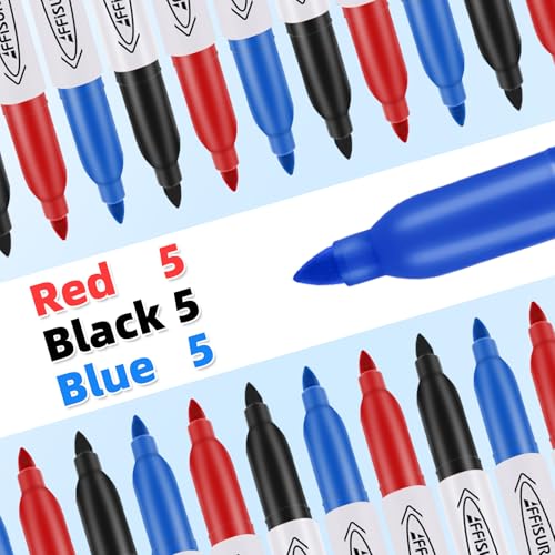 Image of Permanent Markers, Black, Blue, Red, 15 Pack, Fine Point,Assorted Colors Set, Works on Wood, Plastic, Metal, and More, for Adults, Artist, Teacher, Kids
