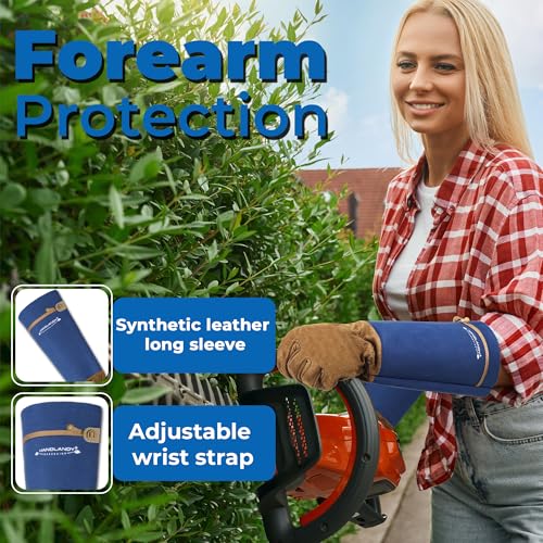 Image of HANDLANDY Rose Pruning Gloves for Men Women, Thorn Proof Gardening Gloves | Long Leather Gardening Gloves, Breathable Leather Gauntlet, Best Garden Gifts & Tools for Gardener (Blue, L)