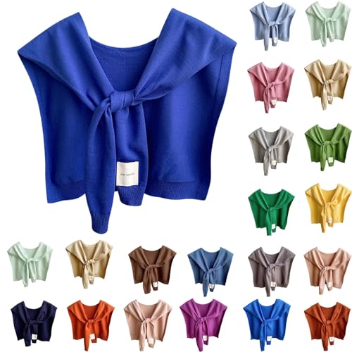 HGps8w Women's Knitted Shawl Faux Collar Detachable Fake Collar Wraps Half Shirt Tie Front Shawls Cape2