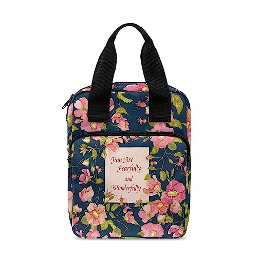 Ceudet Borsa per libri con gatti con stampa di cielo notturno, per donne e uomini, borsa per la Bibbia per ragazzo e ragazza, con manico e tasca per libri biblici, Idioma floreale 2, Taglia unica