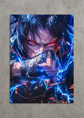 Image of NIJUKA Anime Printed Metal sheet Poster For Home And Room Decoration | For Anime Art Fans Boys And Girls (Sasuke active mangekyo sharingan)
