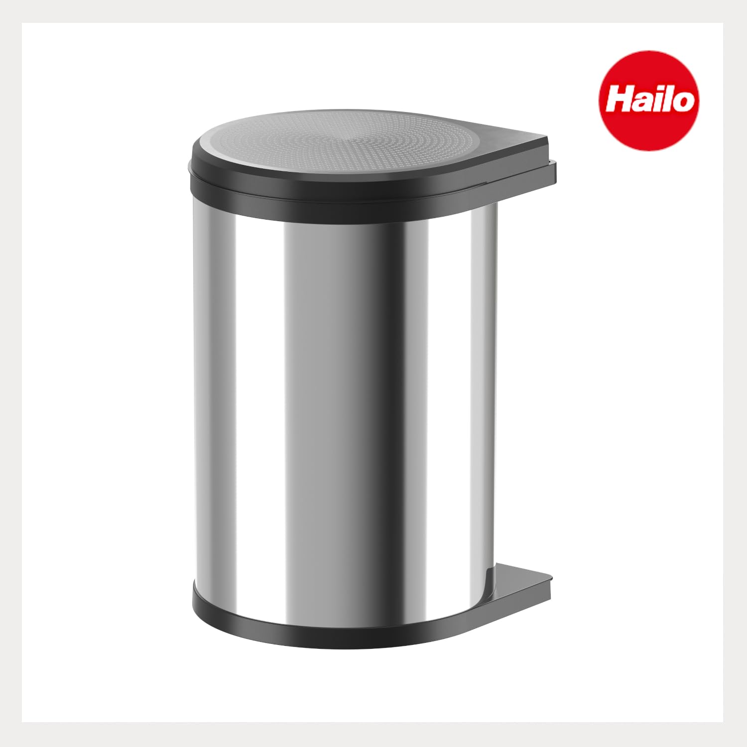 Hailo Collecteur de déchets 3520001 MO Mono 20 litres inox poli | Poubelle encastrable pivotante | Couvercle automatique pivotant et basculant | Pour armoire basse à partir de 40 cm | Hygiénique et