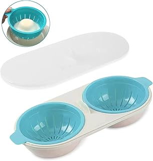 EILBN Microwave Egg Poacher, 2 Cavity Edible Silicone Draining Egg Boiler, Non-Stick Eggs Poacher Cup Egg Cooker Poached, Dishwasher Safe BPA Free Egg Maker Poached Egg Steamer Kitchen Gadget, Blue