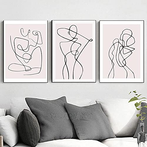 Cuadro de arte lineal minimalista de danza abstracta, póster de moda moderno, 3 piezas de 40x60cm sin marco
