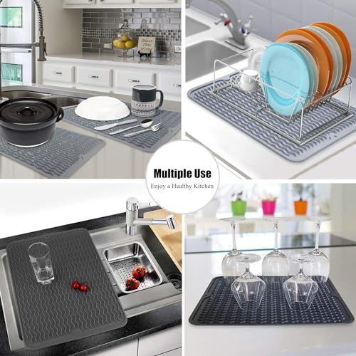 Image of VHKD Silicon Dish Drying mat Non-Slip Coffee Machine Easy Clean Sink Large Heat-Resistant Dish Drainer Kitchen Counter Sink Refrigerator Drawer Liner Utensils Drying mat (Black 40x45cm)