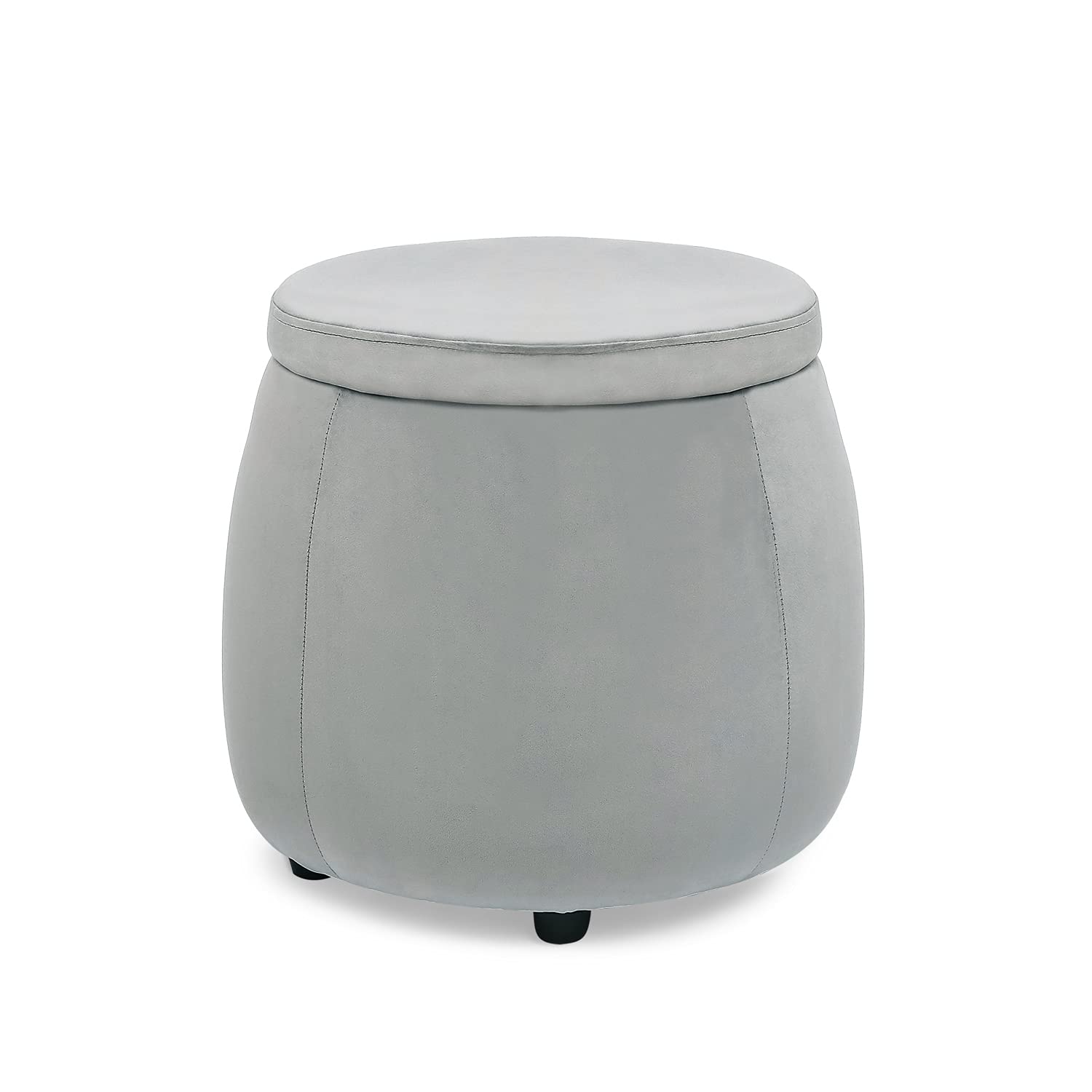 EdecoStorage Ottoman with Removable Lid, Velvet Round Footrest Stool Fabric Toy Chest Footstool for Living Room Bed Room (Gray)