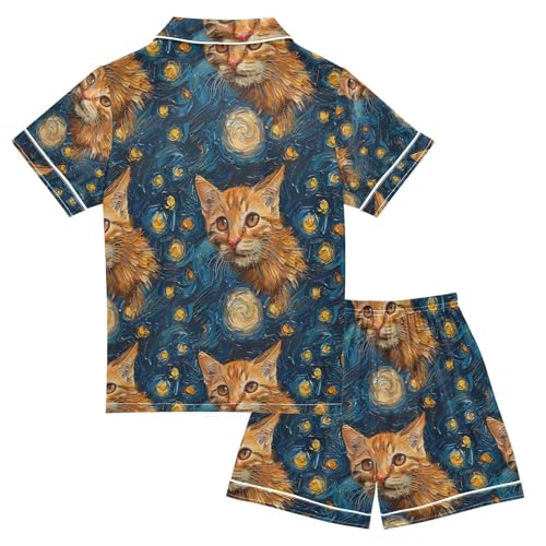 ALAZA Cat Kitten Watercolor Pajamas Satin Pajama Set Short Sleeve Button Down Sleepwear2