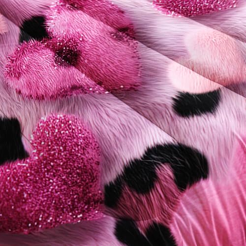 Image of AILONEN Girls Full Comforter Set,3-Piece Pink Heart Leopard Print Bedding Set for Room,Ccartoon Hearts Pink Black Comforter with 2 Pillowcases