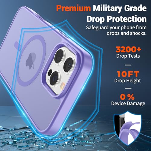 Image of SUPFINE Magnetic for iPhone 16 Pro Case (Compatible with MagSafe) (Military Grade Drop Protection) Slim Translucent Matte Shockproof with Anti-Fingerprint Phone Case,Purple