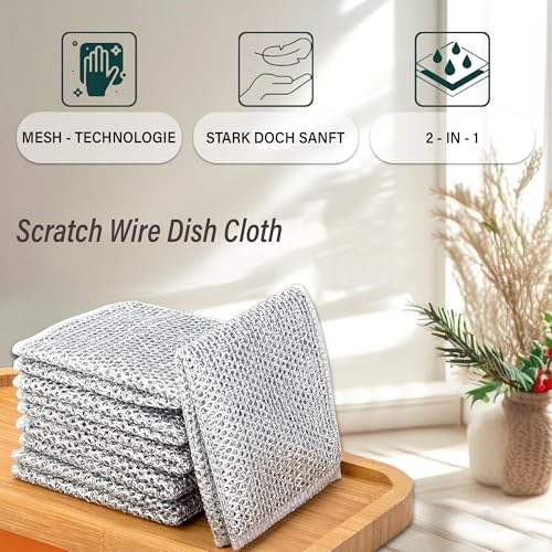 Image of UNOX Non Scratch Wire Dish Cloth (Pack of 10), Steel Scrubber for Utensils Cleaning, Reusable Dish Washing Cloth,Stainless-Steel Dish Wash Scrubber for Washing Dishes, Sinks, Counters