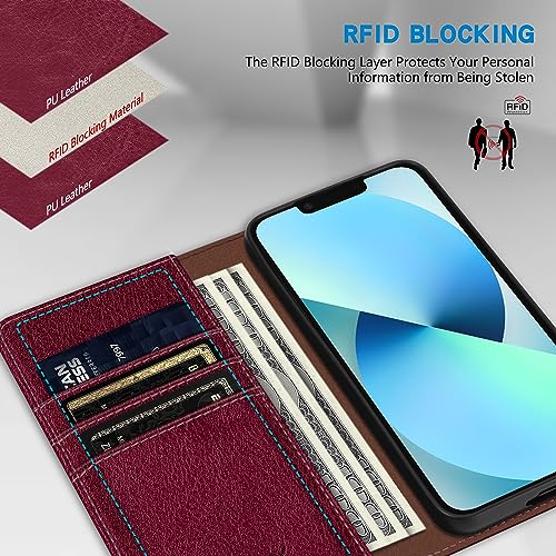 Image of ZZXX for iPhone 13 Wallet Case Strong Magnetic 6.1 inch,Wine Red