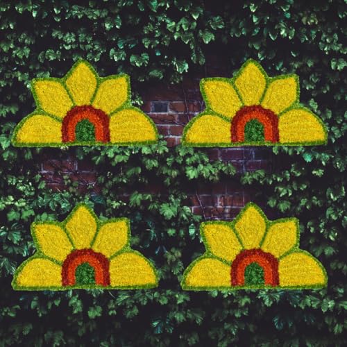 Image of Handmade Lotus Rangoli Mats Set of 4 Washable & Reusable Rangoli Mat for Quick Home Decor| 14.5 x 8 Inch Floral Design for Diwali Navratri Puja Housewarming Wedding Festive Decoration Gift