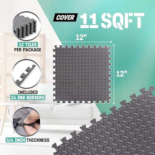 Image of Yes4All EVA Interlocking Mats, Puzzle Floor Tiles, Foam Floor Padding with Border for Furniture, Home Space, Living Room, Garage 11 SQFT