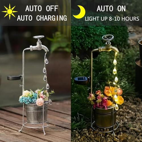 JIAJIAMEI Solar Water Faucet Bucket Lights Outdoor Garden Decor, Waterproof Vintage LED Solar Powered Whimsical Yard Lawn Patio Pathway Lights — view 4