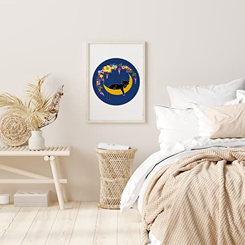 Image of Louise Maelys Cat Moon Embroidery Kit for Beginners Floral Design | Cross Stitch Kits for Adults Create Relaxing Crafts. Needlepoint Kit for Handmade Decor, Gifts and Creative Projects