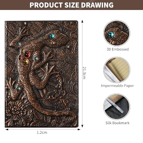 Image of MANAKI 3D Lizard DND Vintage Leather Journal Writing Notebook with 200 Pages A5 Journal Diary,Antique Handmade Leather Diary,Travel Diary&Notebooks to Write in,Diary Gift for Men Women