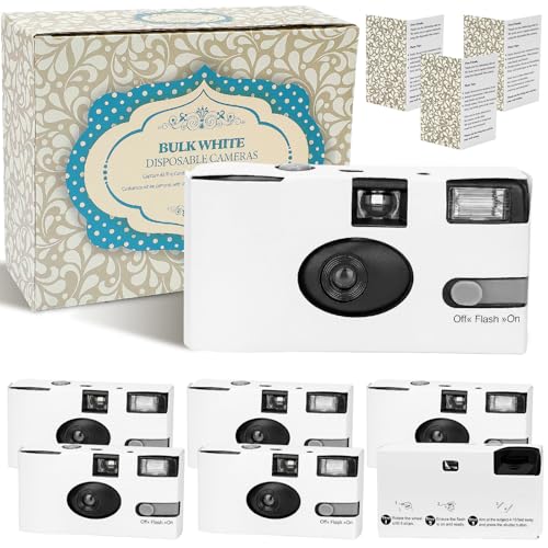 Entallor 6 Pack Disposable Cameras Bulk for Wedding with Upgraded 35mm Film White Single-Use Disposable Camera with Flash ISO 400 17 Exposures for Outdoor Travel Gathering Anniversary Birthday