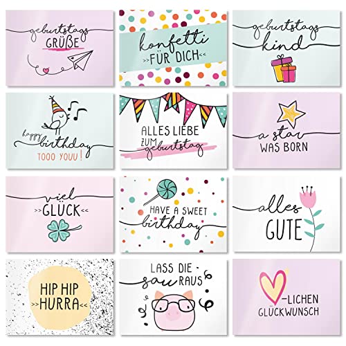 24er-Postkarten Set Bunter Mix mit Geburtstags-Sprüchen | Mehrfarbig | DIN A6 Format | Grußkarte | Motivationskarte | Geburtstagskarte | Rückseite mit Linien für Adressfeld | dv330 24er-Postkarten Set Bunter Mix mit Geburtstags-Sprüchen | Mehrfarbig | DIN A6 Format | Grußkarte | Motivationskarte | Geburtstagskarte | Rückseite mit Linien für Adressfeld | dv330