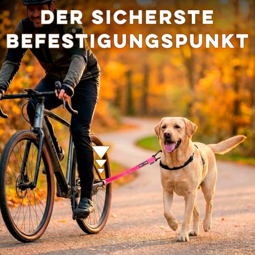 BIKE AND DOG - Fahrrad-Hundeleine, werkzeuglose Befestigung, spezielles Geschirr als Option, inklusive 2 Fahrradbändern. Patentiert. (Rosa)