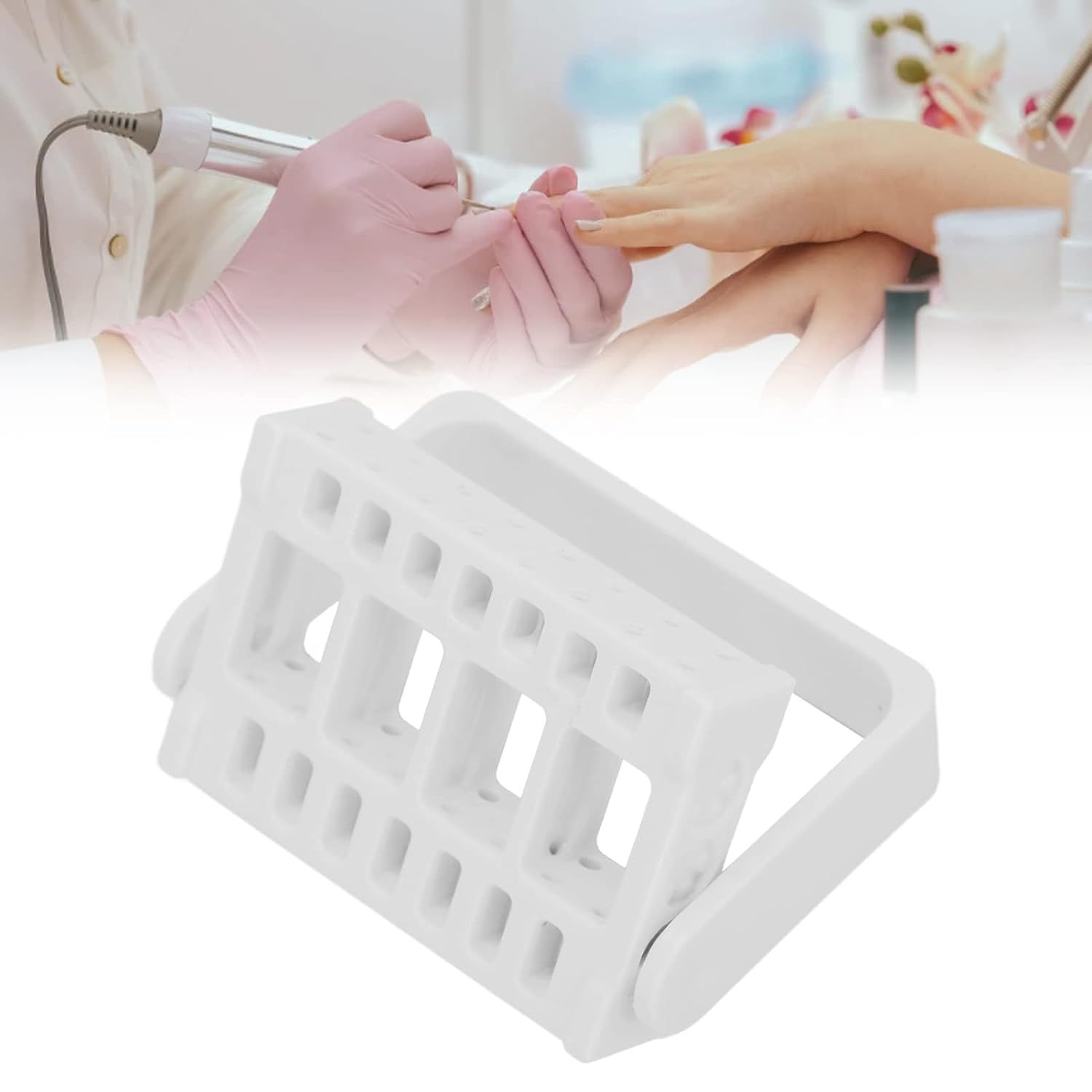 Nail Drill Bits Holder Display Organizer,16 Holes Nail Art Tools Exhibition Stand Rack Nail Salon Accessory Acrylic Nails Manicure Tools for Home Use or Nail Salon(white)