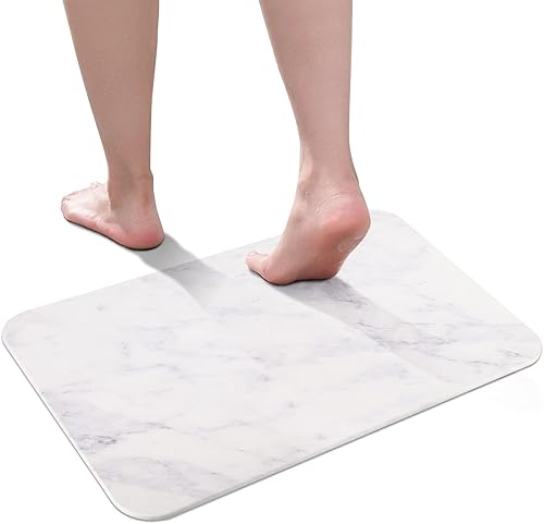 colmeguna Paquete de 2 tapetes de baño de tierra de diatomeas de mármol secado rápido absorbente de agua tapetes de piedra antideslizantes para