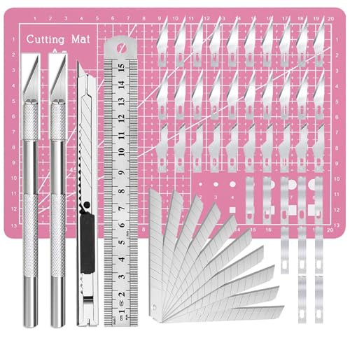 Exacto Knife Precision Carving Craft Hobby Knife Kit with 40 PCS Exacto Blades for DIY Art Work Cutting, Hobby, Scrapbooking, Stencil (Pink)