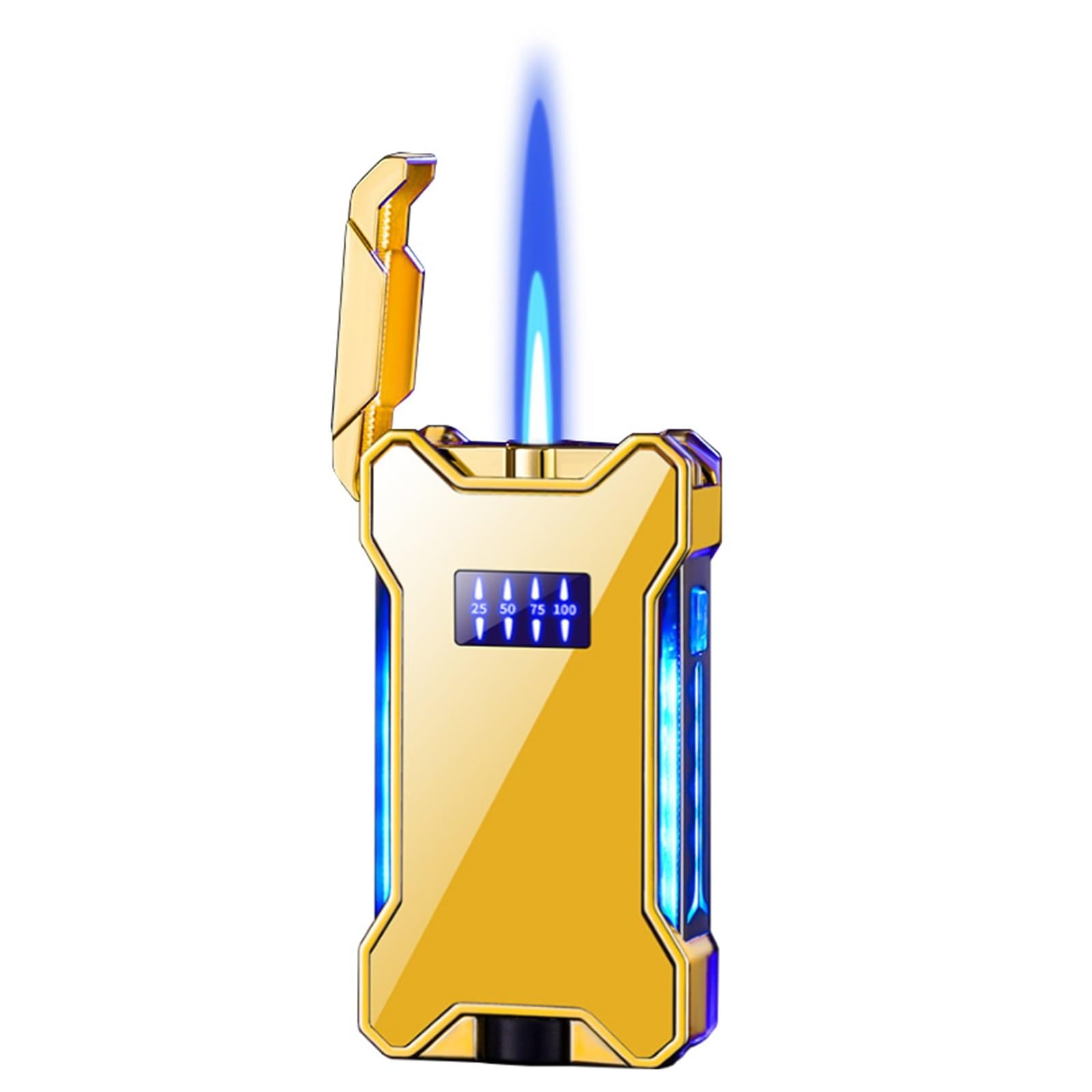 Briquet intelligent en métal avec flamme bleue coupe-vent et 4 modes d'allumage pour l'extérieur