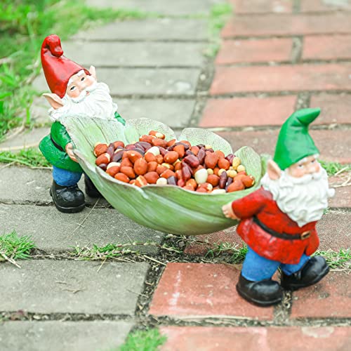 Mumtop Antique Outdoor Garden Bird Bath With Funny Garden Gnome Decor, Resin Leaf Bird Bath Bird Feeder With Vintage Gnome Statue For Outdoor Garden Yard, Multi-Color #TOP4