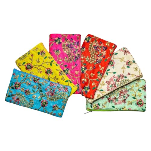 Image of Traditional Embroidered Zipper Purse for Women | Return Gifts for Baby Shower, Haldi, Mehendi, Wedding | Multicolor Ethnic Pouch Set