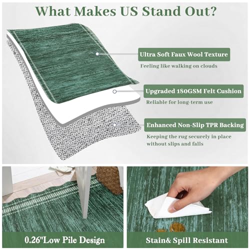 GarveeHome Washable Scalloped Rug 9x12 Area Rugs,Modern Neutral Living Room Rugs,Large Washable Solid Farmhouse Carpet Abstract Bordered Carpet for Bedroom Apartment Table Dorm Nursery,Green