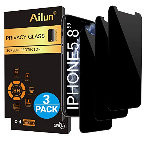Ailun 3 Stück für iPhone X/iPhone XS/iPhone 11 Pro 5,8 Sichtschutzfolie Panzerglas Privacy Schutzfolie Anti-Spähen Anti-Spy Gehärtetem Glas Blickschutzfolie Displayschutzfolie Sichtschutz 2.5D Kanten