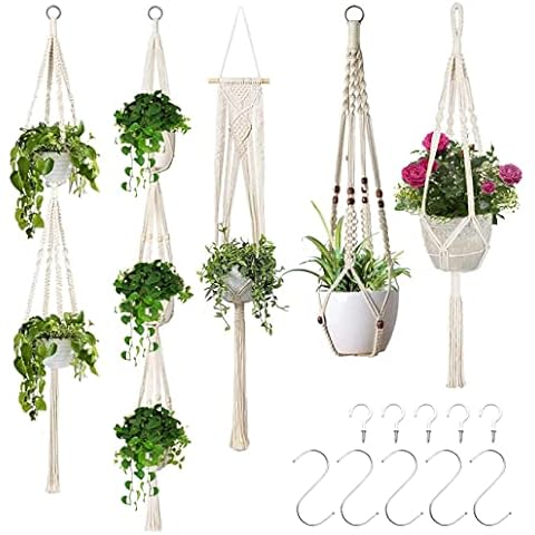 MelkTemn 5 Pack Macrame Plant Hangers,Hanging Planters with 10 Hooks,100% Handmade Cotton Rope Macromay Plant Hangers,Hanging Plants Flower Pot Holder for Home Decor (Different Tiers,5 Sizes) Indoor Cover