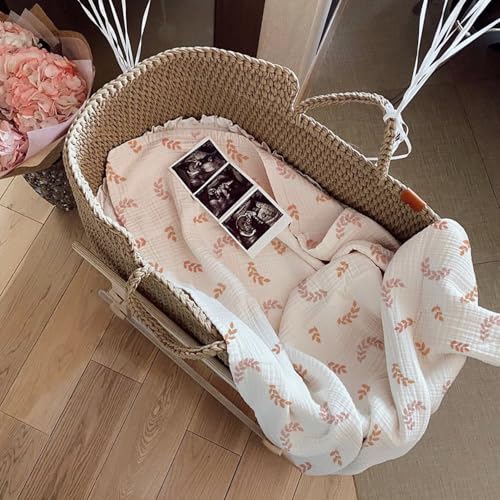 Image of meowcards Muslin Swaddle Blankets for Baby, Unisex Baby Boys Girls Essentials, Large 47 x 47 inches, Boho Receiving Blankets Newborn Registry Must Haves (Brick Leaf, Printed)