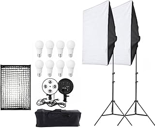مجموعة اضاءة مكونه من 2 بوكس سوفت مع دوايه رباعيه، مقاس 50 × 70 سم، مع 8 لمبات وحامل معدن، شنطة حاملة مع جريد للتحكم فى تسليالضوء، لجلسات التصوير والمحتوى والتصوير ولييف