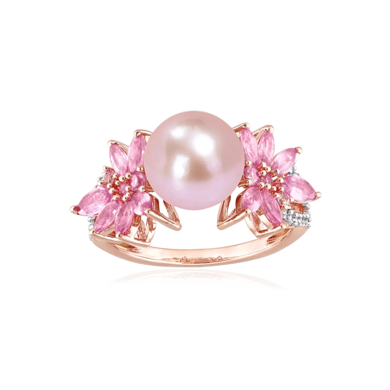Hipearl Pearl Flower Cocktail Ring Pink Morganite Pearl Rings for Women 10mm Round Pearl Engagement Ring for Her, Size 5-9