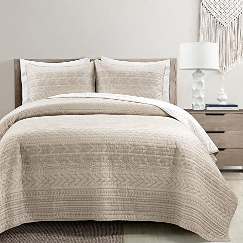 Lush Decor Hygge Geo Pattern Striped 3 Piece Quilt Bedding Set